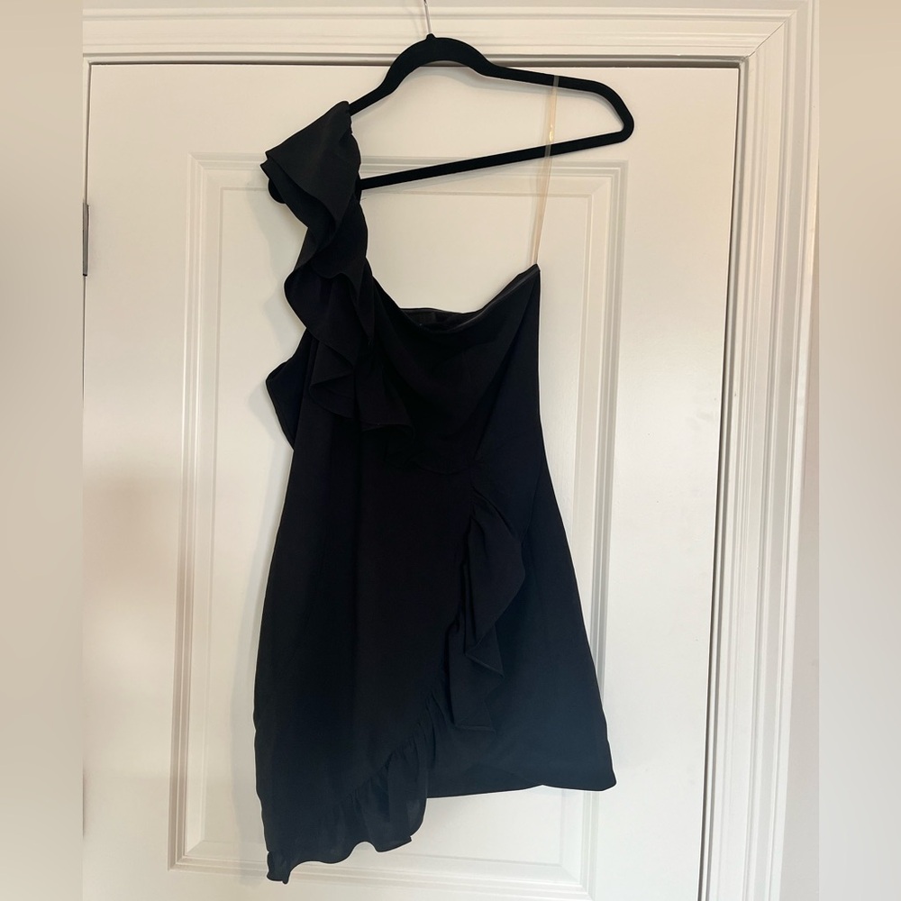 Ruffle Black One-Shoulder Mini Dress